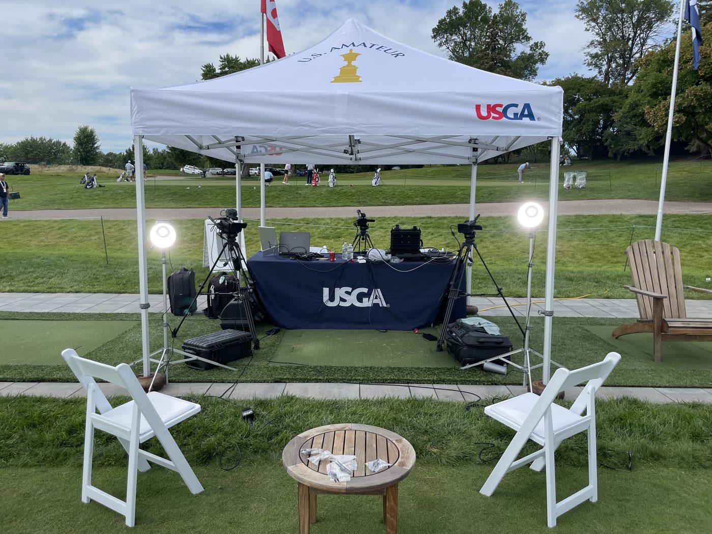 Multi-camera interview setup at a USGA golf event